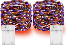 Purple and Orange Halloween Fairy String Lights, 2 Pack Total 40FT 120 LED Coppe