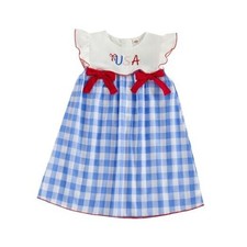 Little Baby Girl 4th of July Outfit Toddler USA 6-7 Years Blue Plaid Usa Dress