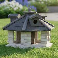 XXL Vogelhaus Weiß Grau Vogelfutterhaus Holz Vogelvilla Vogelhäuser Futtersilo