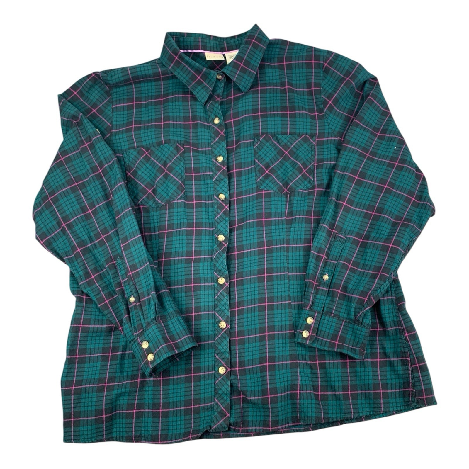 L.L. Bean Women&rsquo;s Flannel Shirt Scotch Plaid Green Magenta