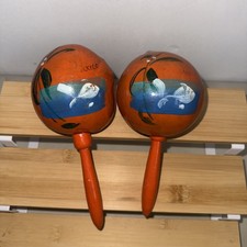 Hand made Mexican Maracas Gourds Pair Rumba Shaker
