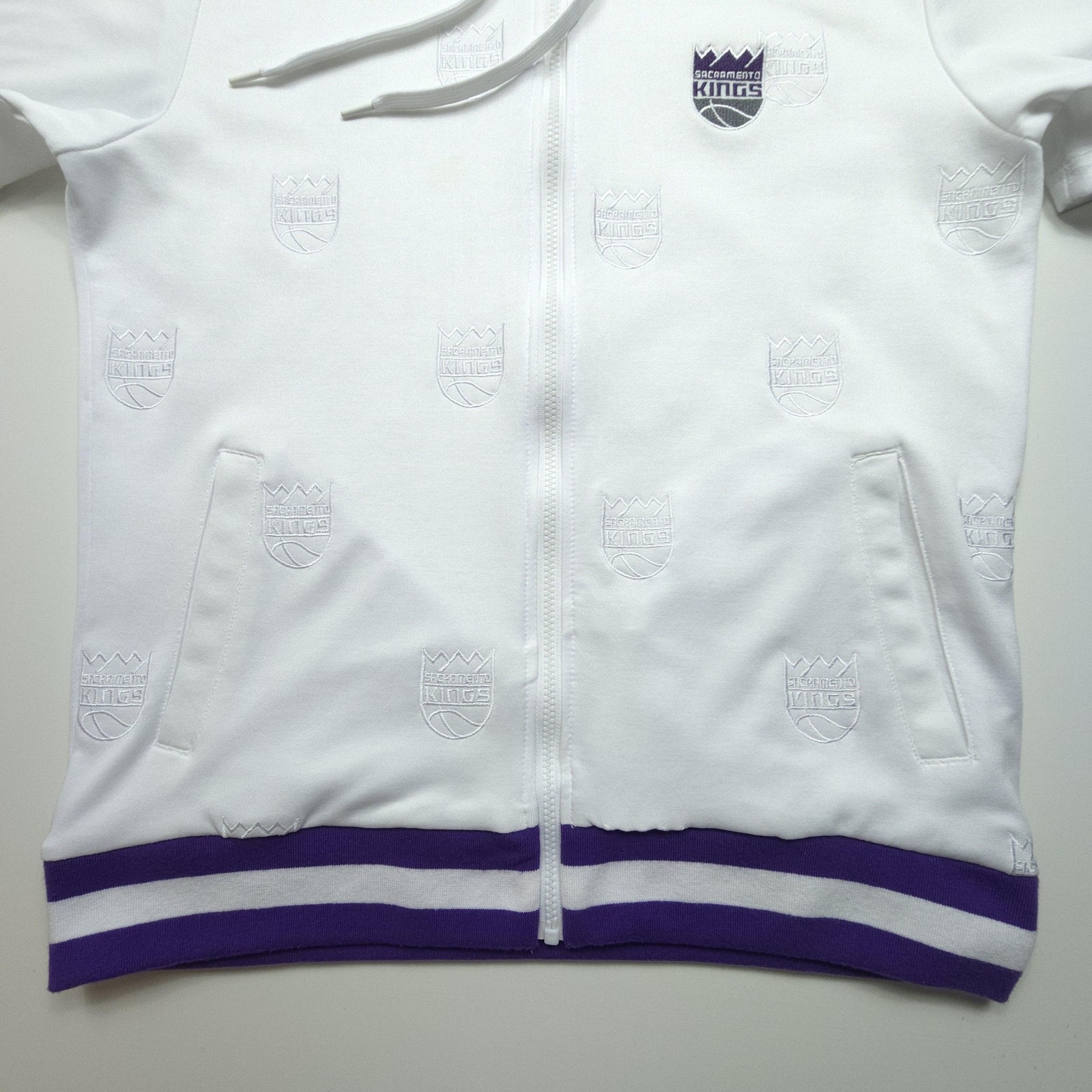 FISLL Sacramento Kings Hoodie Men Large White Purple NBA Basketball Full Zip Sac