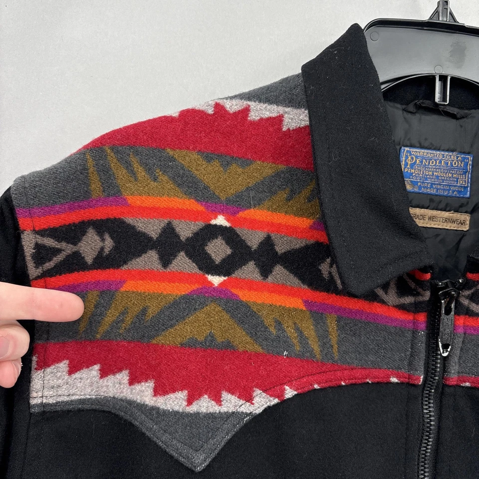 Vintage Pendleton Jacket Mens XL Black Aztec High Grade Westernwear Wool Zip 90s - Image 4 of 4
