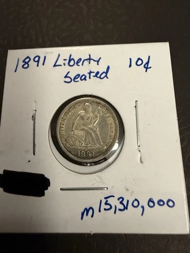 1891 10c Seated Liberty Dime US Silver Coin Au Condition