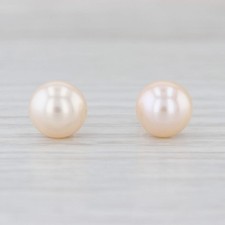 Pink Cultured Pearl Solitaire Stud Earrings 14k Yellow Gold Round Studs