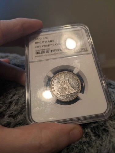 NGC 1870 UNC Details Seated Liberty Quarter, Harder Date