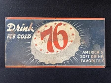Vintage 76 Soda Tin Sign. Rare 1950s Soda Pop Sign. 12x 24