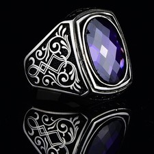 925 Silver Amethyst Men's Silver Ring Ottoman Style Ring