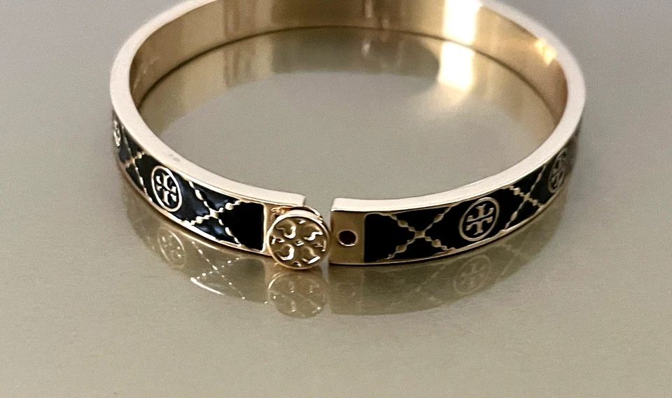 Tory Burch T монограмма петля браслет черный + золото новый с ярлыками - Изображение 3 из 4