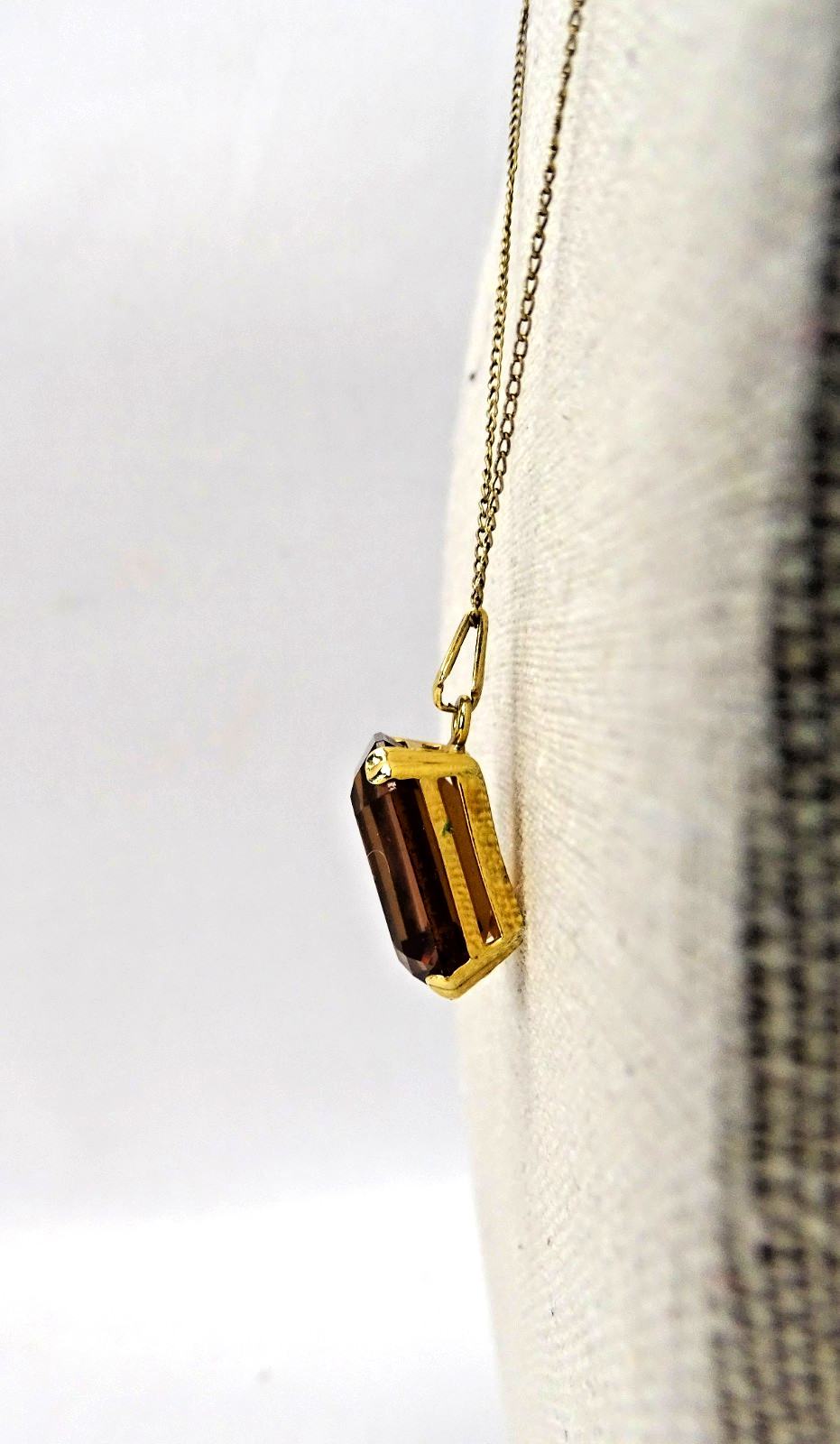 Rectangular Emerald-cut Topaz-colored Stone Penda… - image 3