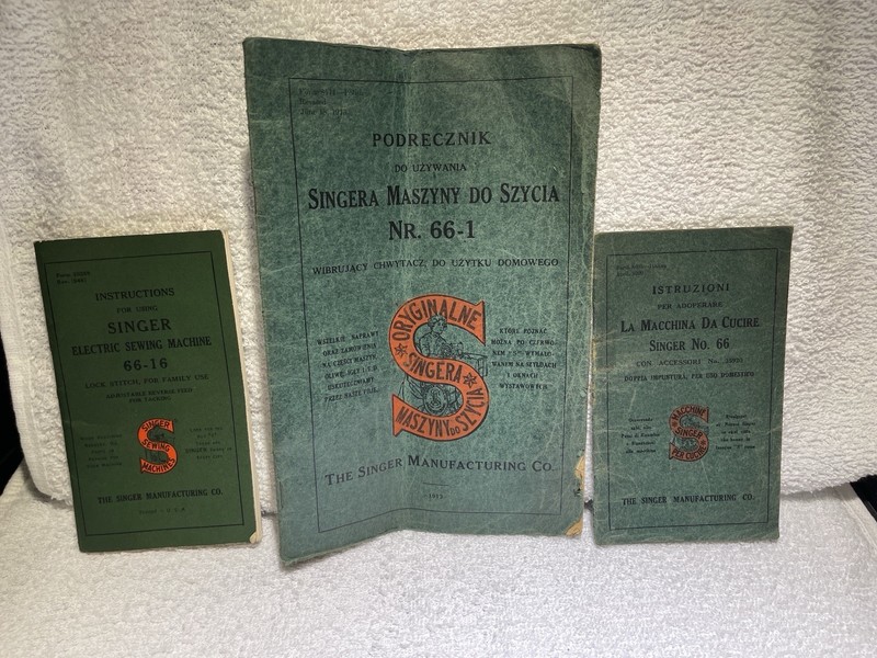Vintage Singer Sewing Machine Books Polish 1913, Italian 1920, English 1948