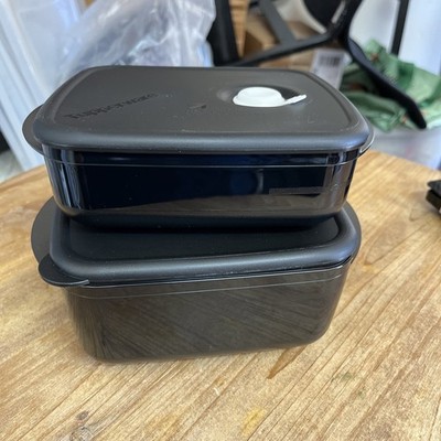 Tupperware Vent N Serve Medium Shallow / Medium Set of 2 Container Black New