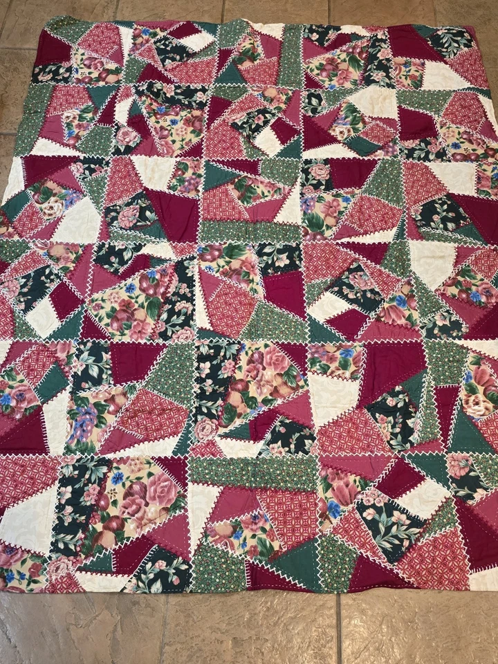 Hecho a mano acolchado Navidad vintage retazos algodón tiro 48 X 58 Foto 3 de 4