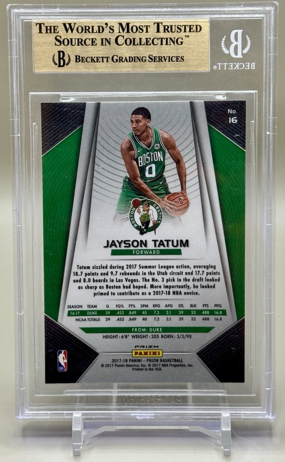2017-18 Panini Prizm Jayson Tatum RC Prizm Silver Rookie #16 Celtics BGS 9.5 view 2
