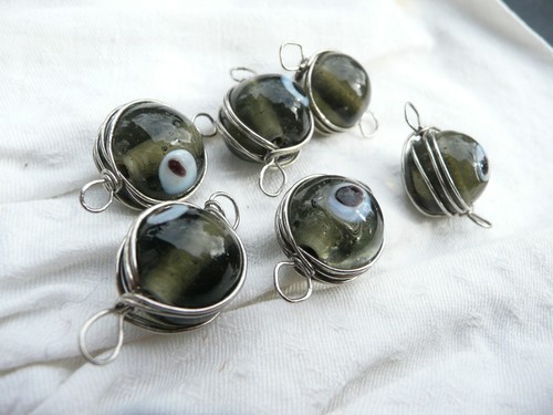 6 perles de verre vintage de couleur grise fumé - Imagen 2 de 5
