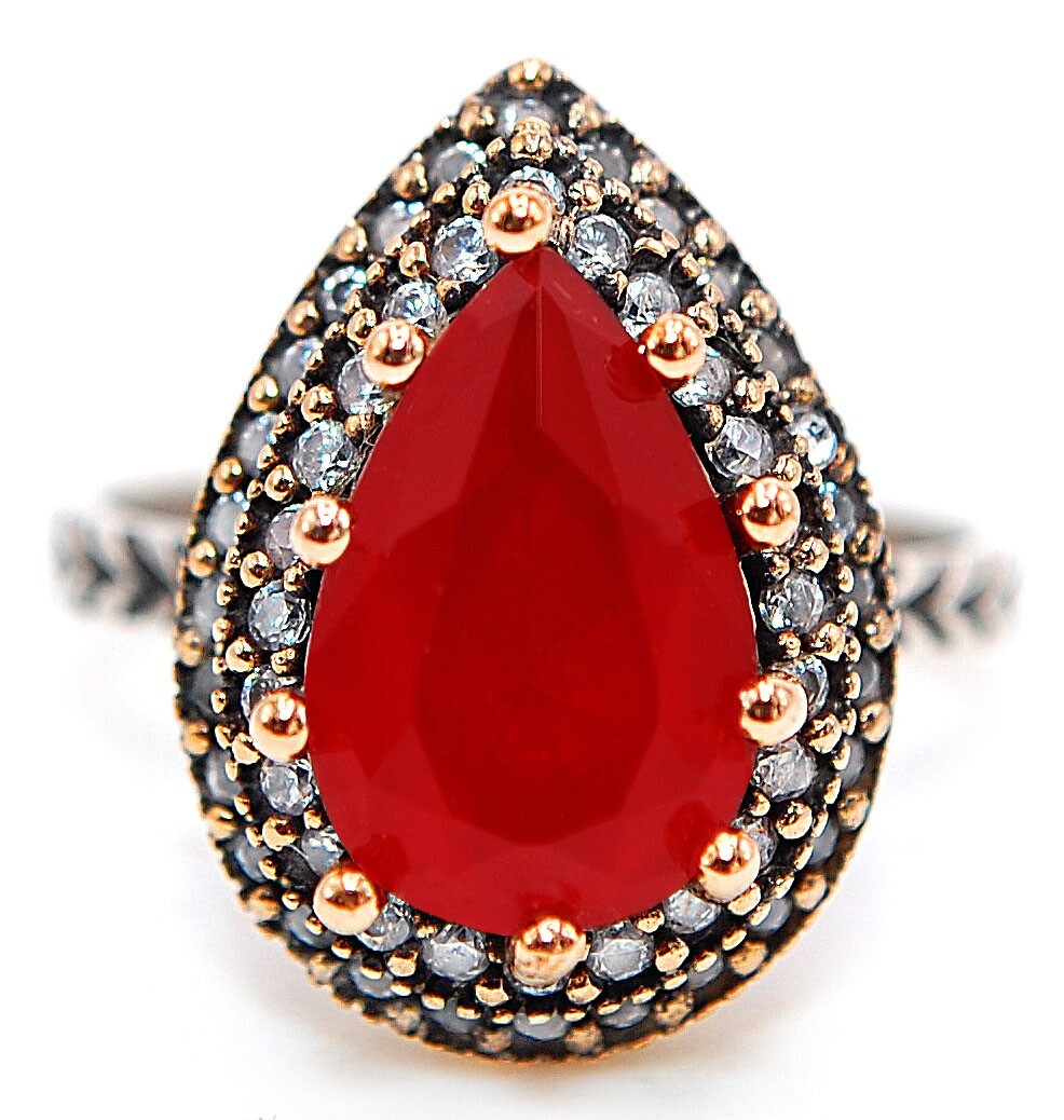 Ottoman Empire Inspired 4CT Treated Ruby 925 Sterling Silver Ring Size 7