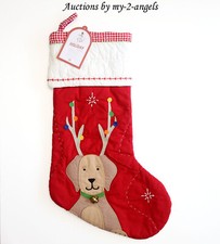 Pottery Barn Kids Labrador Christmas Quilted Stocking Dog With Antlers No Mono