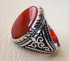 NATURAL RED ONYX DECEMBER BIRTHSTONE SOLID 925 SILVER HEAVY CHRISTMAS MENS RING
