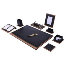 10 PCS Leather Desk Organizer Set-Office Desk Accessories-Black Leather Desk Set