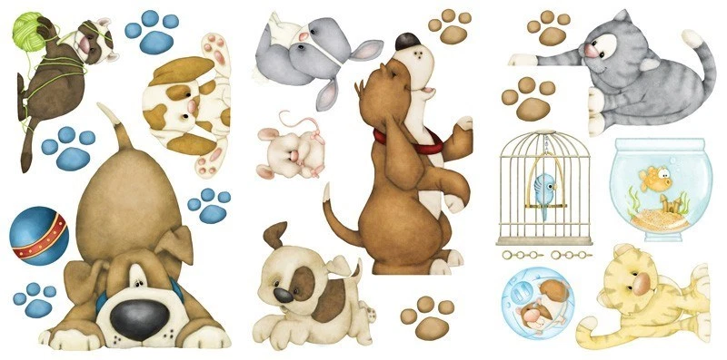 23 Novos DECALQUES DE PAREDE NA PET SHOP Filhotes Gatinhos Cães Gatos Adesivos Decoração Infantil - Imagem 2 de 2