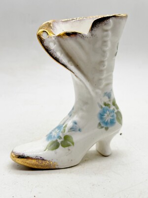 VINTAGE BONE CHINA STIEFELSCHUH POSY VASE HANDBEMALT FLORALES DESIGN SHABBY CHIC