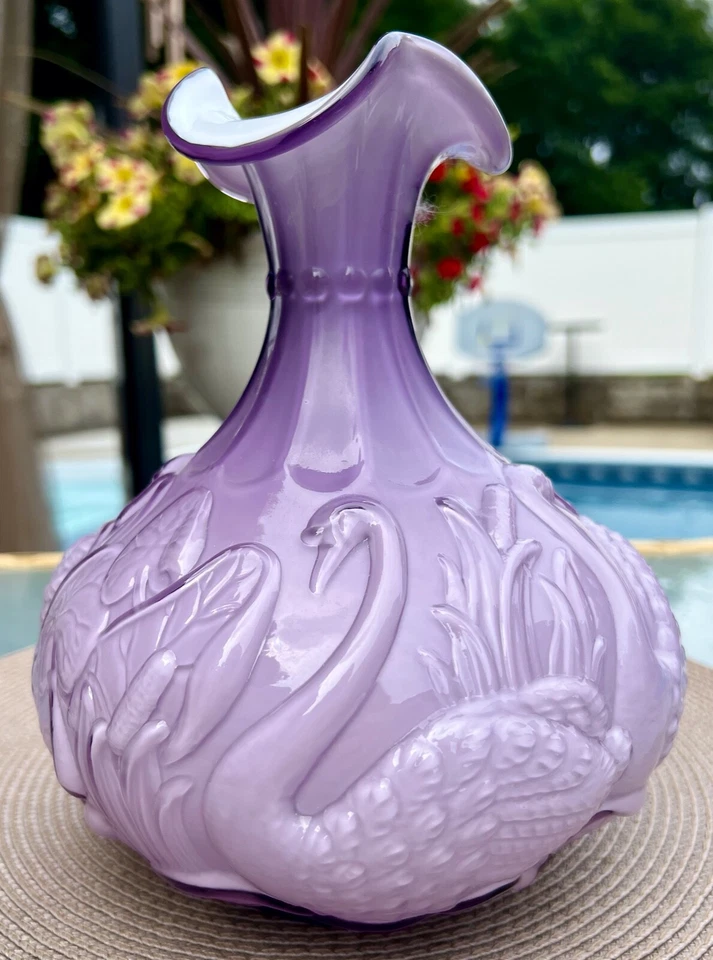 Fenton**LAVENDER OVERLAY CASED SWAN CATTAIL VASE***95th Anniversary Piece...2000 - Image 3 of 4