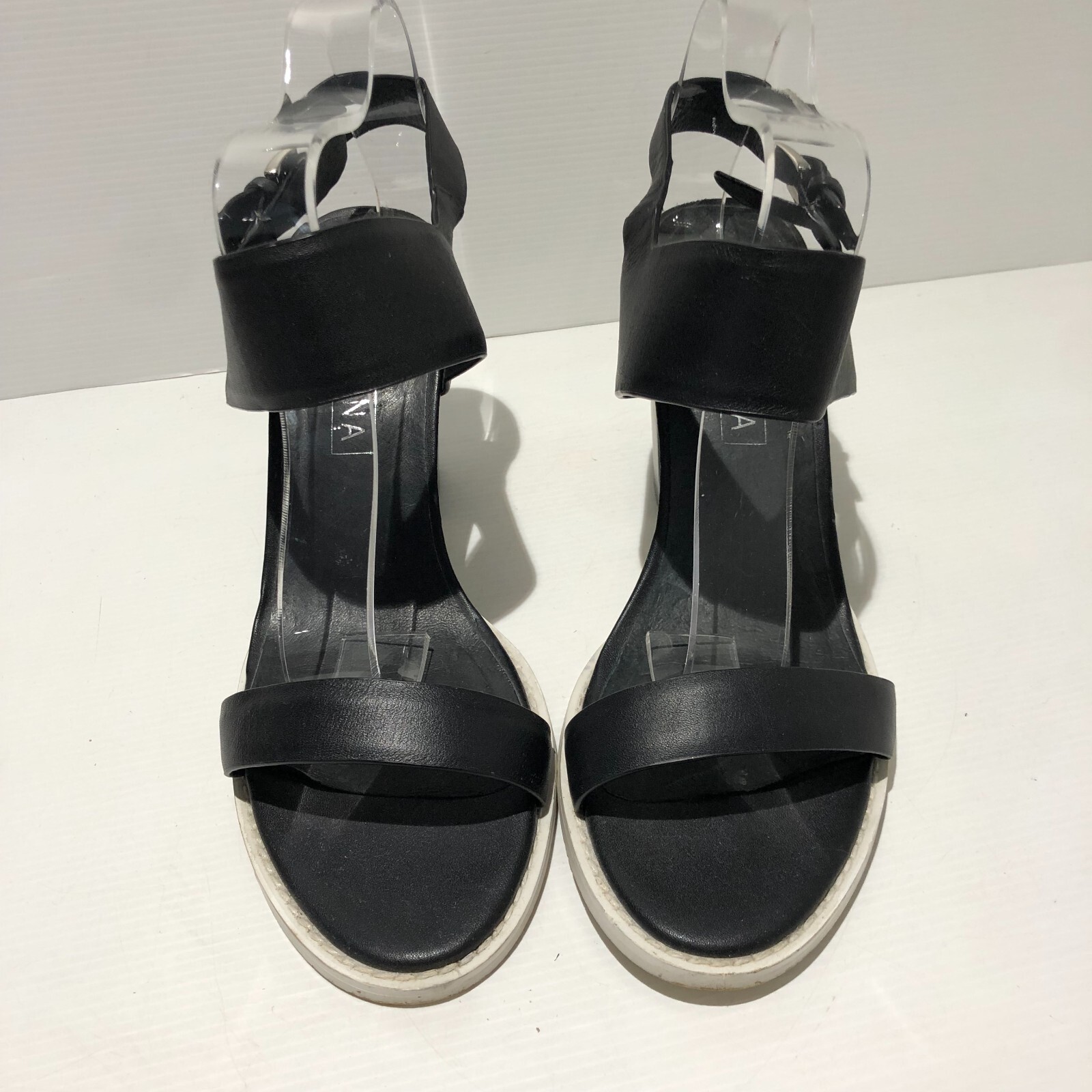 SAOLA Scarpe sandali Sol Sana neri multi cinturino tacco grosso UK 6 EU 39 pelle classiche