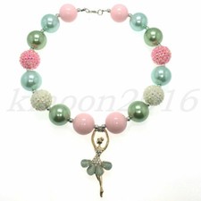 Fashion Women Ballet Girl Pendant Chunky Beads Kids Gumball Bubblegum Necklace