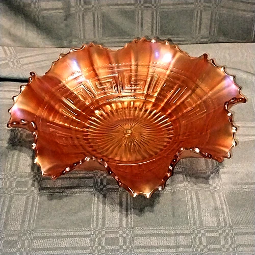 Antique Northwood Greek Key Marigold Bowl 1909 Collar Base 9"