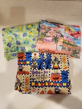 Small Scrub Tops Lot Of 3 Halloween Landscape White Swan Crest Cottons