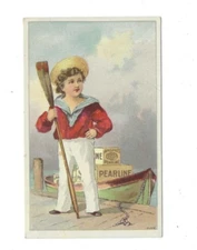 Old Soap Trade Card James Pyles Pearline Washing Compound Sailor Boy Oar Boat