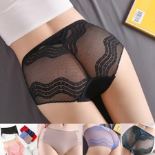 Women Briefs High Waist Panties Lace Mesh Seamless Plus size Underpants 90581
