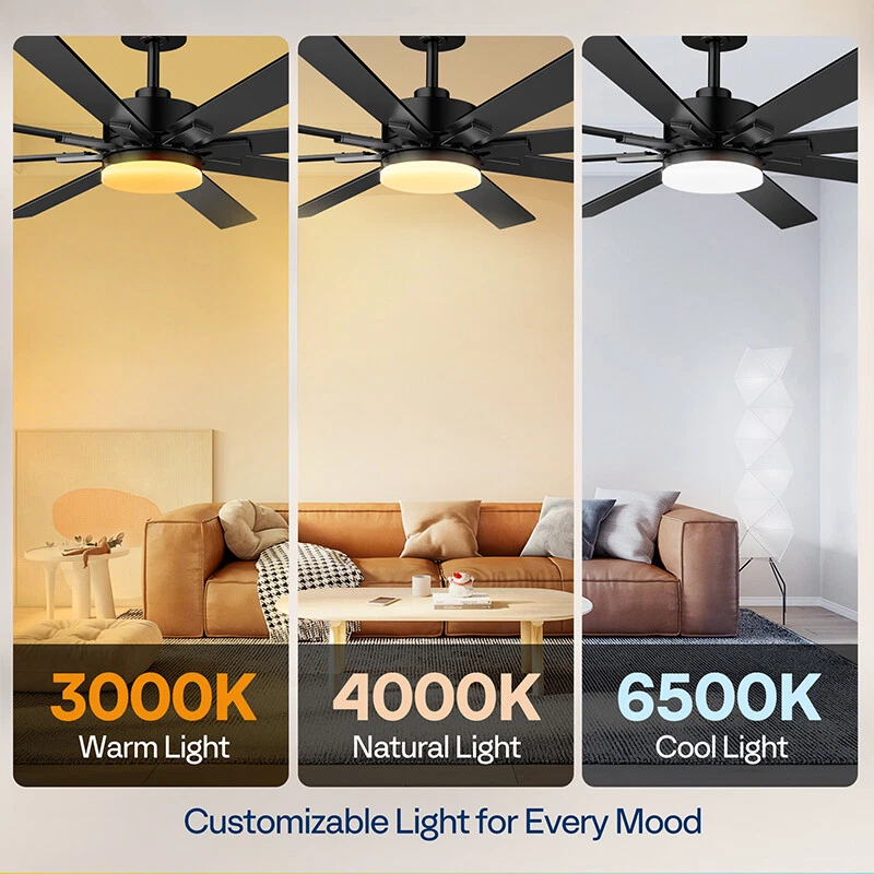 72'' Flush Mount LED Ceiling Fan with Light & Remote 6+1 Speeds, 3CCT, Dimmable - Image 3 of 4