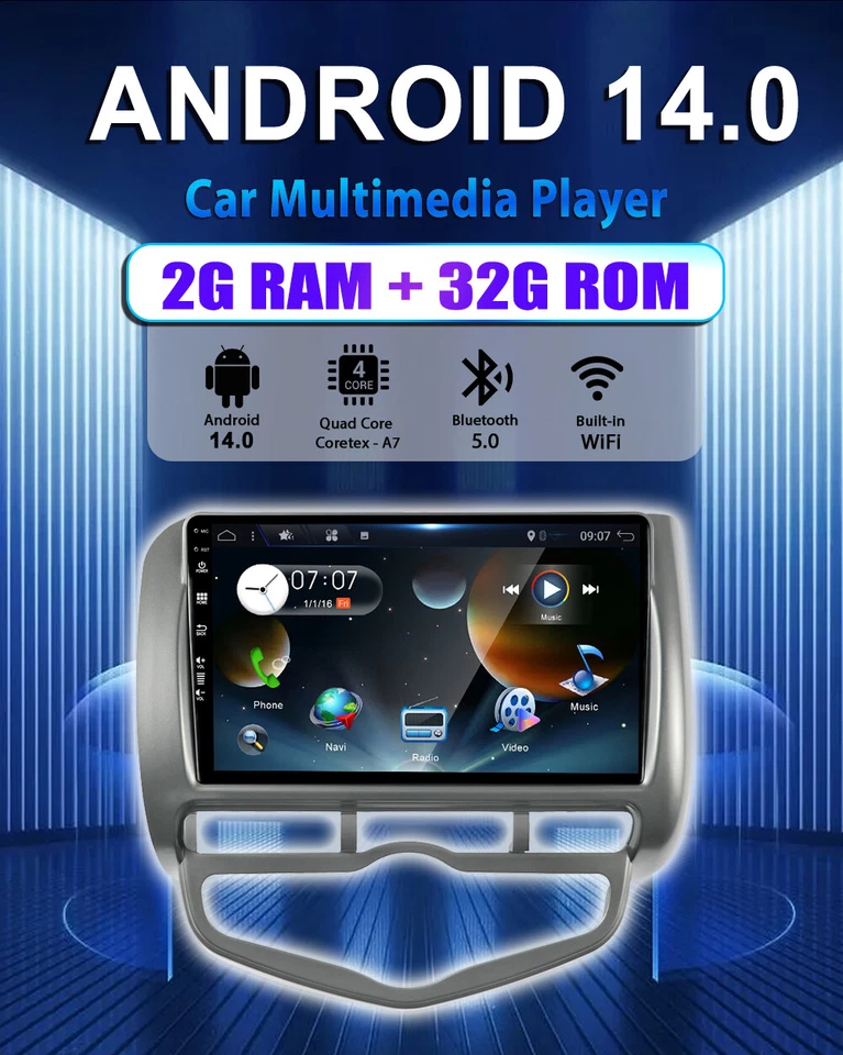 Autoradio Android 14 Für Honda Fit/Jazz/City 2002-2007 Car Play GPS Navi AM 32GB - Bild 3 von 4