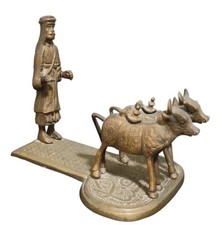 Islamico mediorientale, vecchio calamaio scultoreo, contadino, mucche, tavola agricola