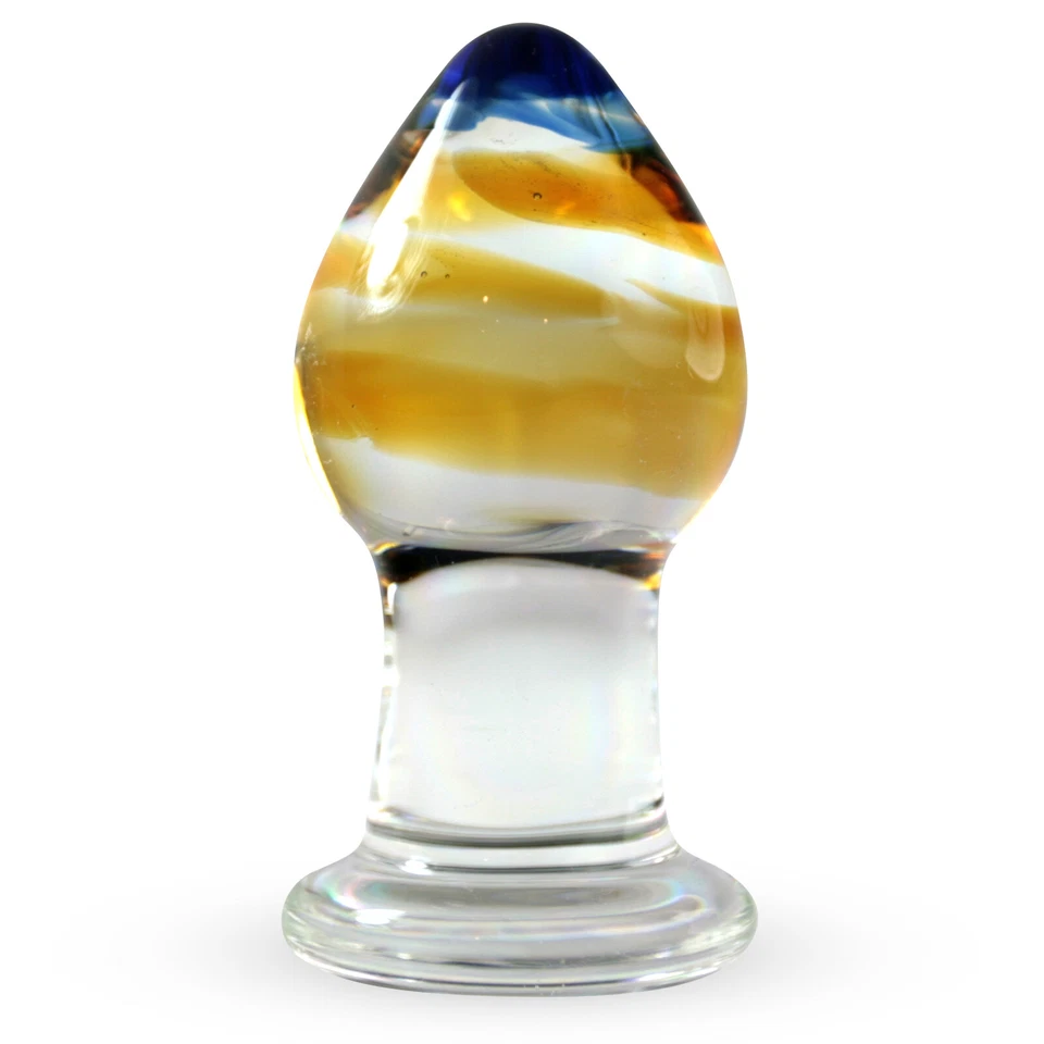 Enchufe trasero de vidrio con punta ámbar y azul corto grueso LeLuv Foto 3 de 4