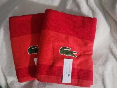 Lacoste ~ Red Bath Towel 100% Cotton 30'' x 52'' Big Crocodile Logo Lot 2
