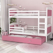 Hochbett Etagenbett Kinderbett Bettkasten Bett Matratze 80x190 MATHEUS Weiß Rosa