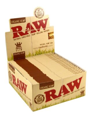 Raw King Size Slim Organic Hemp Rolling Papers Full Box of 50 Packs, 32 Count