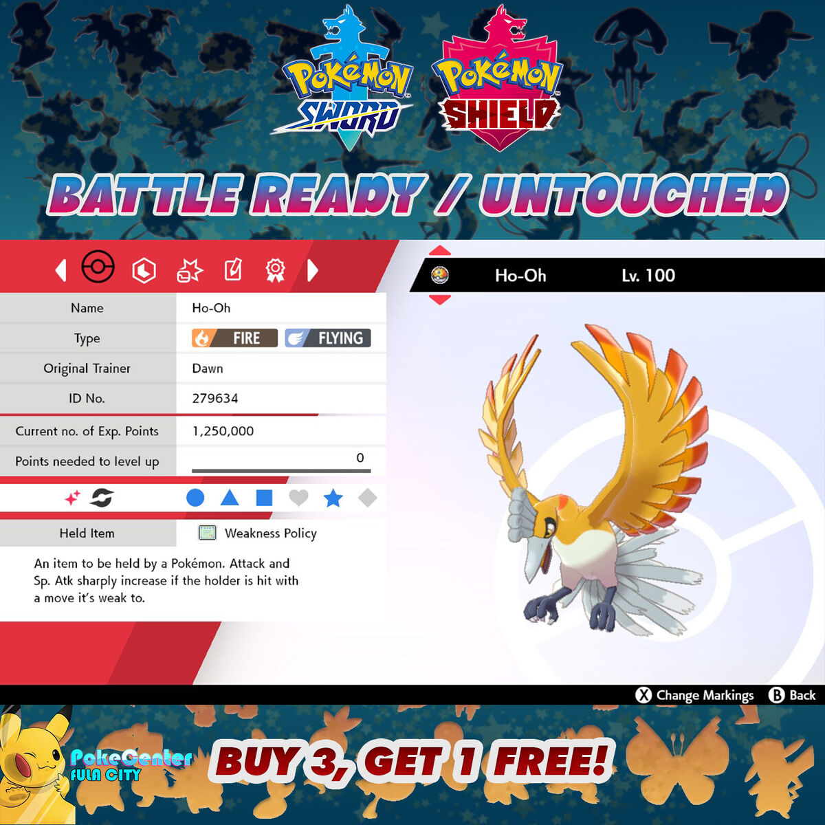 Pokemon Sword and Shield Shiny Ho-Oh 6IV-EV Trained