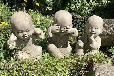 Garden Ornaments Grand Sage Heureux Bouddha décoration Entendre Voir Speak No Evil 3 