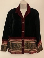 Coldwater Creek Button Down Black/Burgundy Velvet Brocade Dressy Jacket Size S