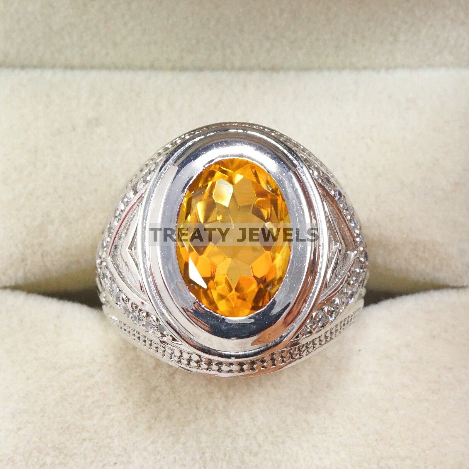 Citrine Oval Cut Gemstone With 925 Sterling Silver Ring For Men's #A971