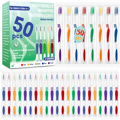 50 Pcs Toothbrush Bulk Disposable Travel Toothbrushes Pack Soft Bristle Indiv...