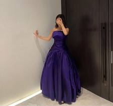 Long Taffeta Evening Dress with Pockets A-Line Strapless Floor Length Prom Dress