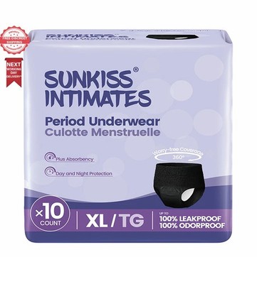 SUNKISS INTIMATES Period Underwear Black XL 100% leak & Odor Proof - Pack of 10