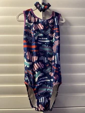 PLUM leotard GYMNASTICS DANCE BALLET size AS adult small BLUE BUTTERFLIES