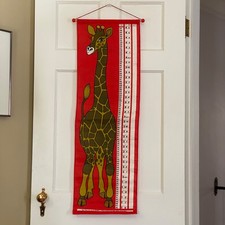 Vtg. Ulster Weavers Irish Linen 38.5" Giraffe Growth Height Chart Wall Hanging