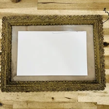 Antique Wooden Frame Gold Ornate Carved Wood Glass 15.5” x 11.5” Art Photograph