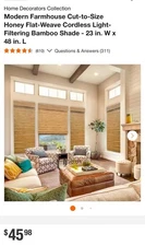 Bamboo Weave Cordless Roman Shade- TUSCANY HONEY 23 X48 2258662e New Open Box